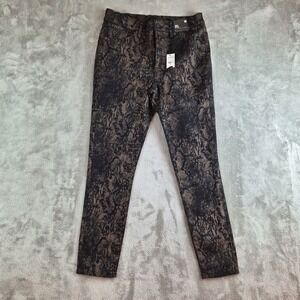 Express Pants Womens 8R Black Gold Snake Skin Print Denim Skinny Mid Rise NEW